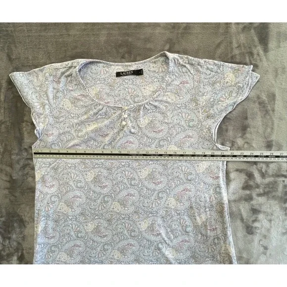 Lauren Ralph Lauren Nightgown Women L Blue Paisley Henley Ruffle Sleepwear - Picture 9 of 9